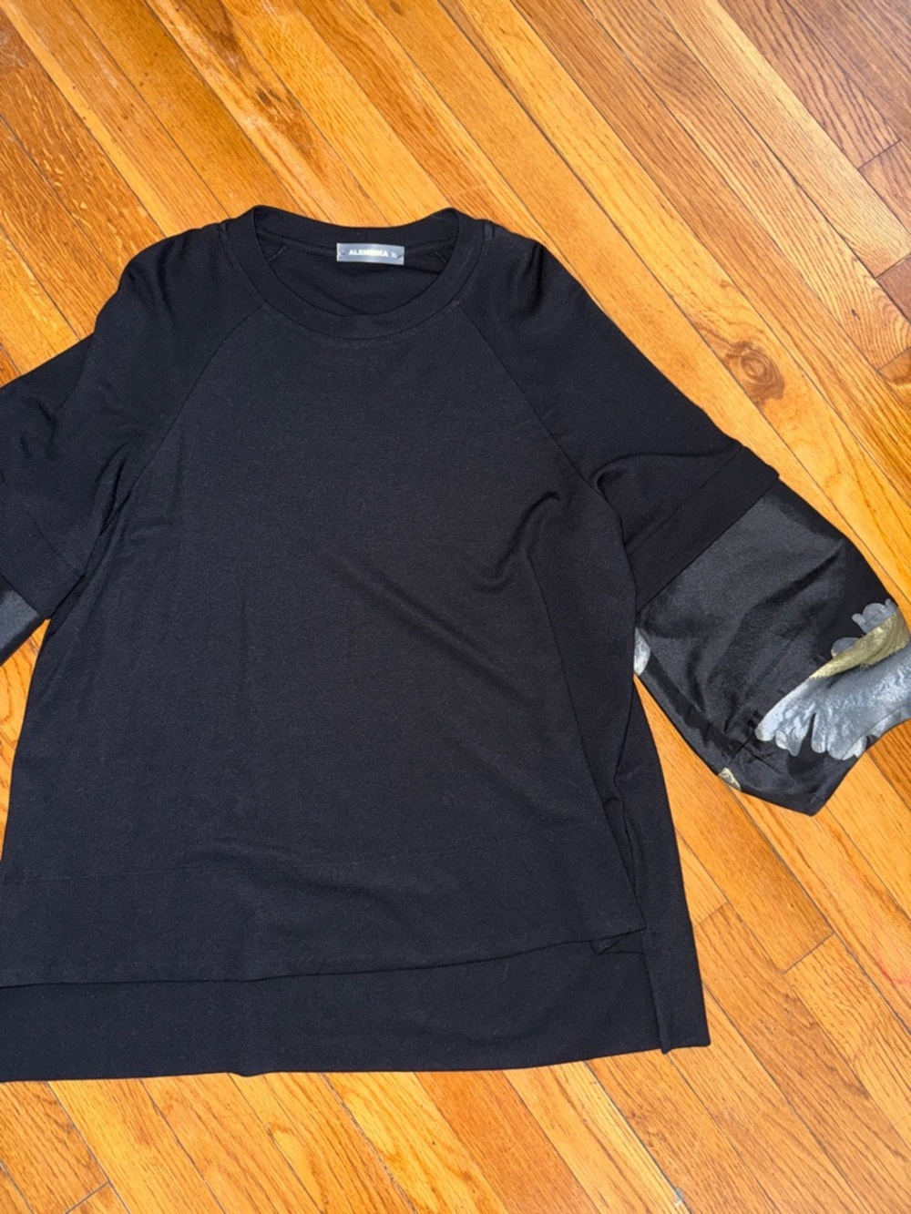 ALEMBIKA Jersey high low peony black tshirt top size XS relaxed - Picture 2 of 7